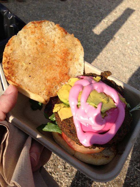 Mother Trucker Vegan Burger at LA Vegan Beer Fest.