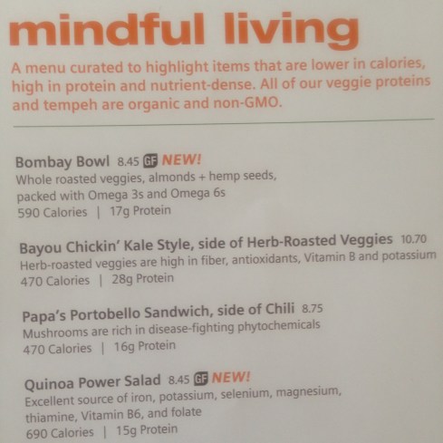 Mindful living menu